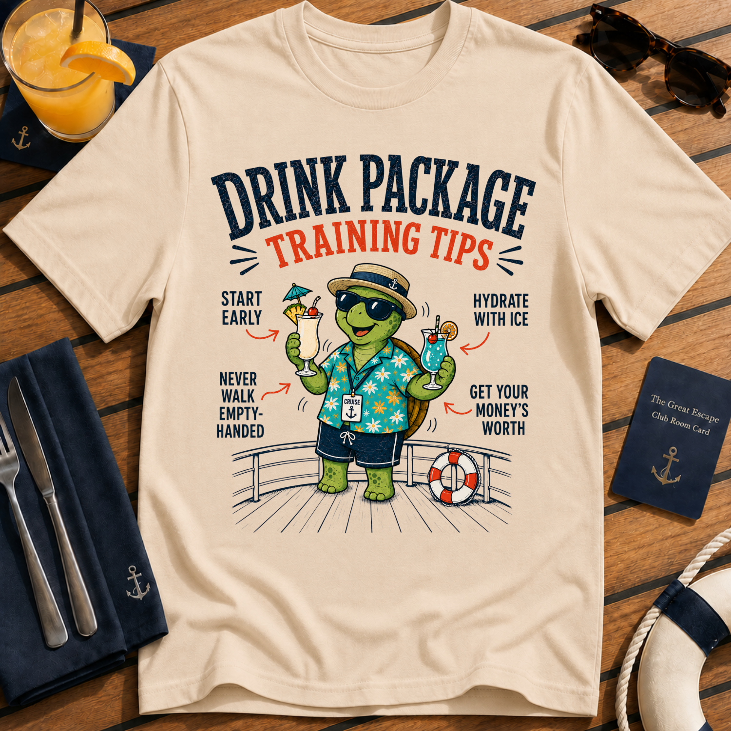 Drink Package Training Tips funny drink package cruise t-shirt design on Natural shirt