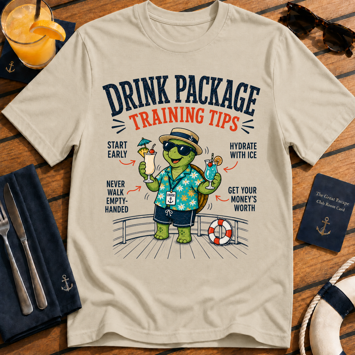 Drink Package Training Tips funny drink package cruise t-shirt design on Sand shirt