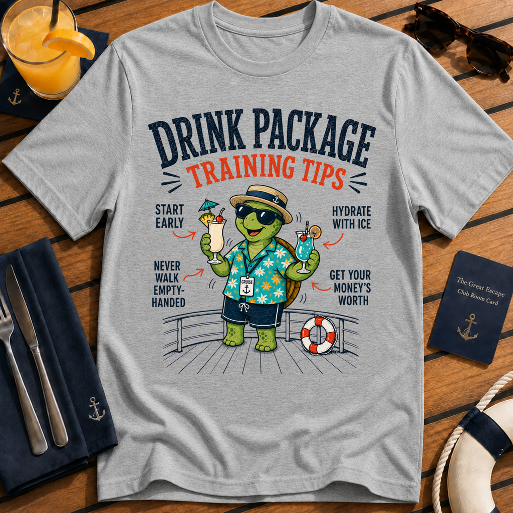 Drink Package Training Tips funny drink package cruise t-shirt design on Sport Grey shirt