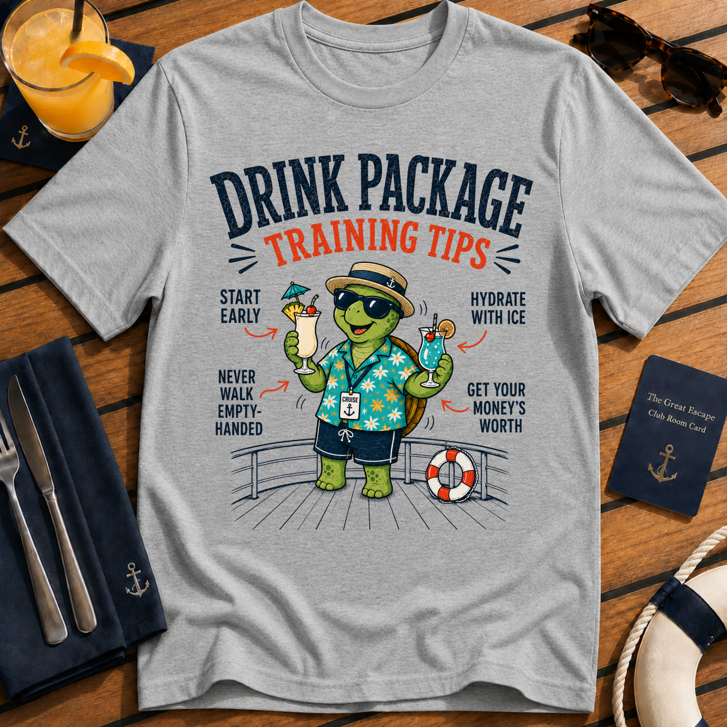 Drink Package Training Tips funny drink package cruise t-shirt design on Sport Grey shirt