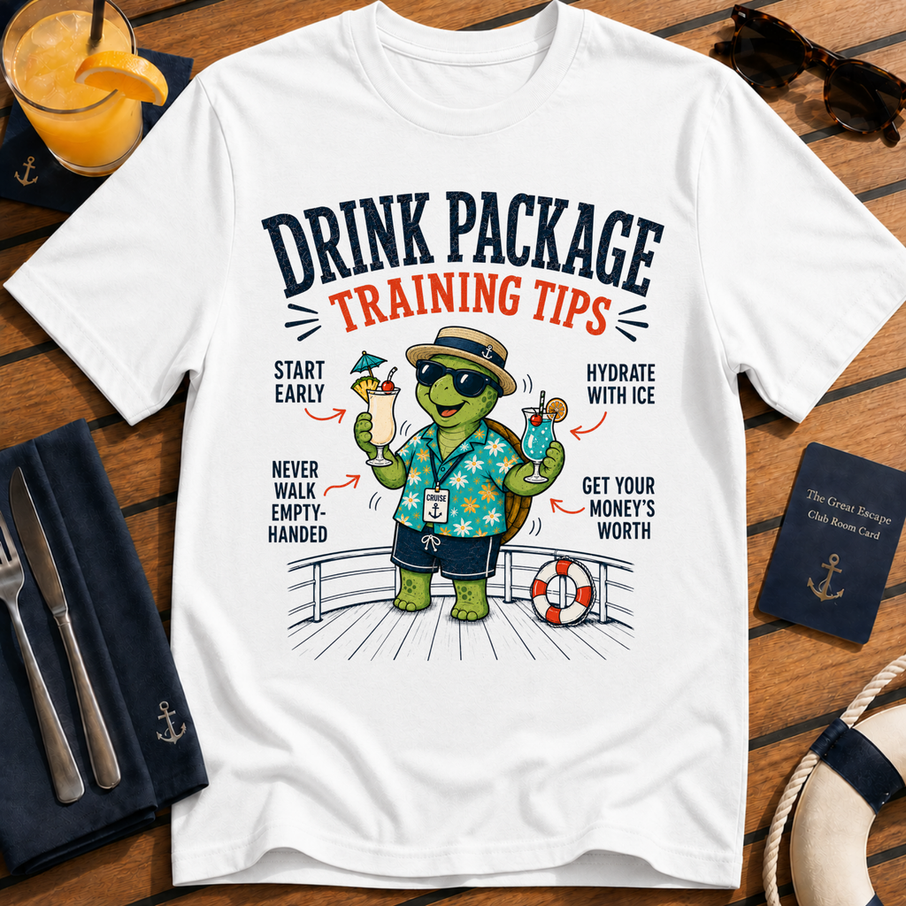 Drink Package Training Tips funny drink package cruise t-shirt design on White shirt