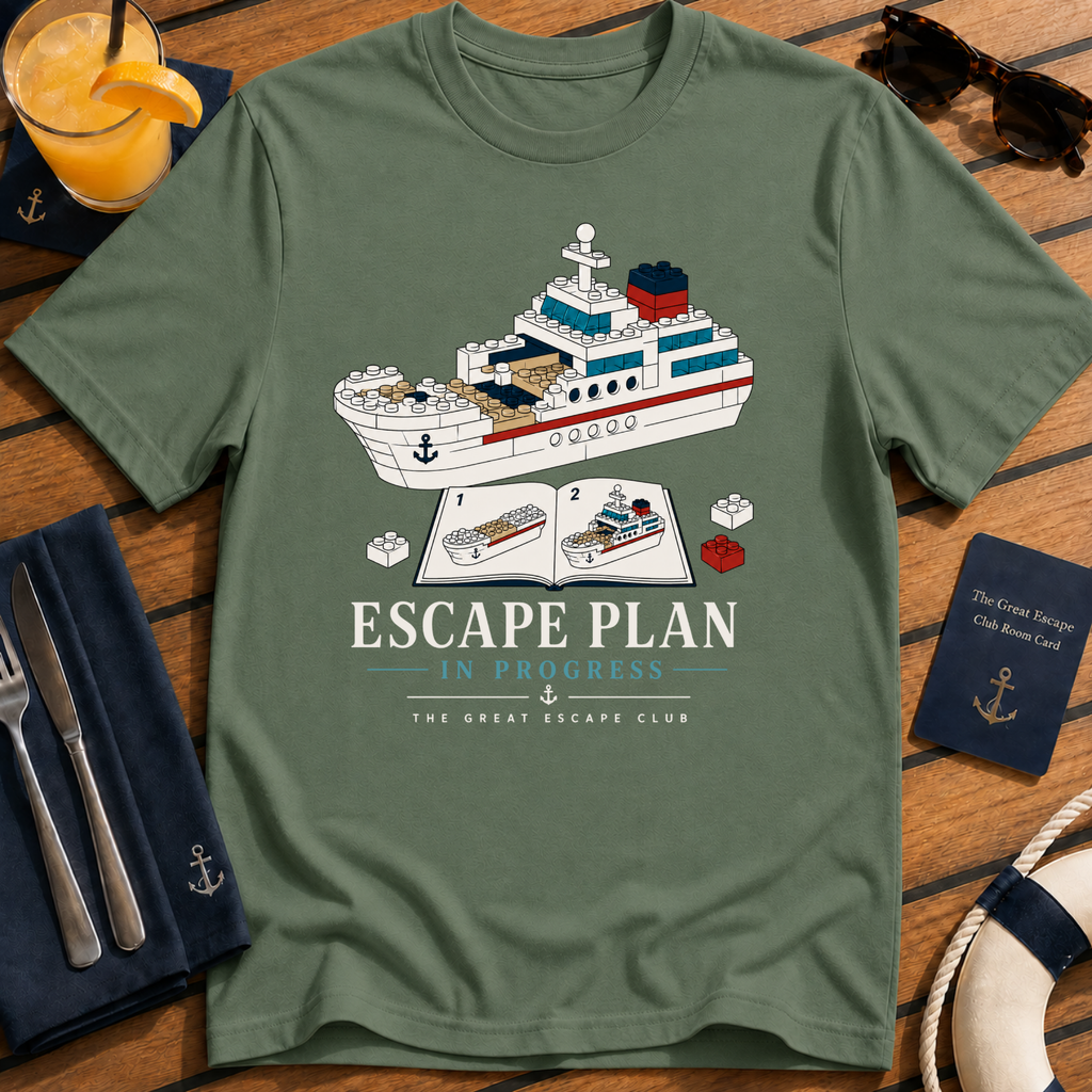 Escape Plan In Progress funny cruise planning t-shirt design on Military Green shirt