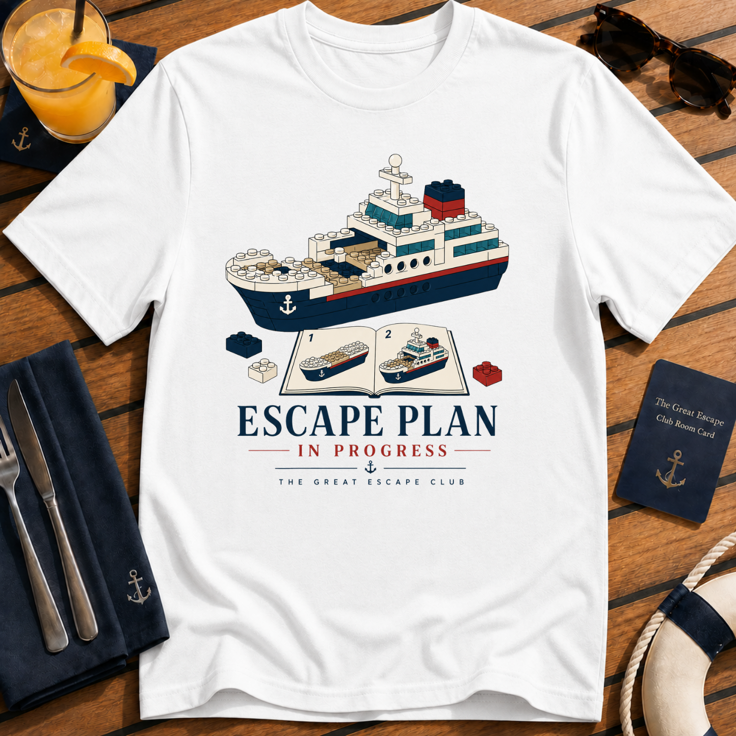 Escape Plan In Progress funny cruise planning t-shirt design on White shirt