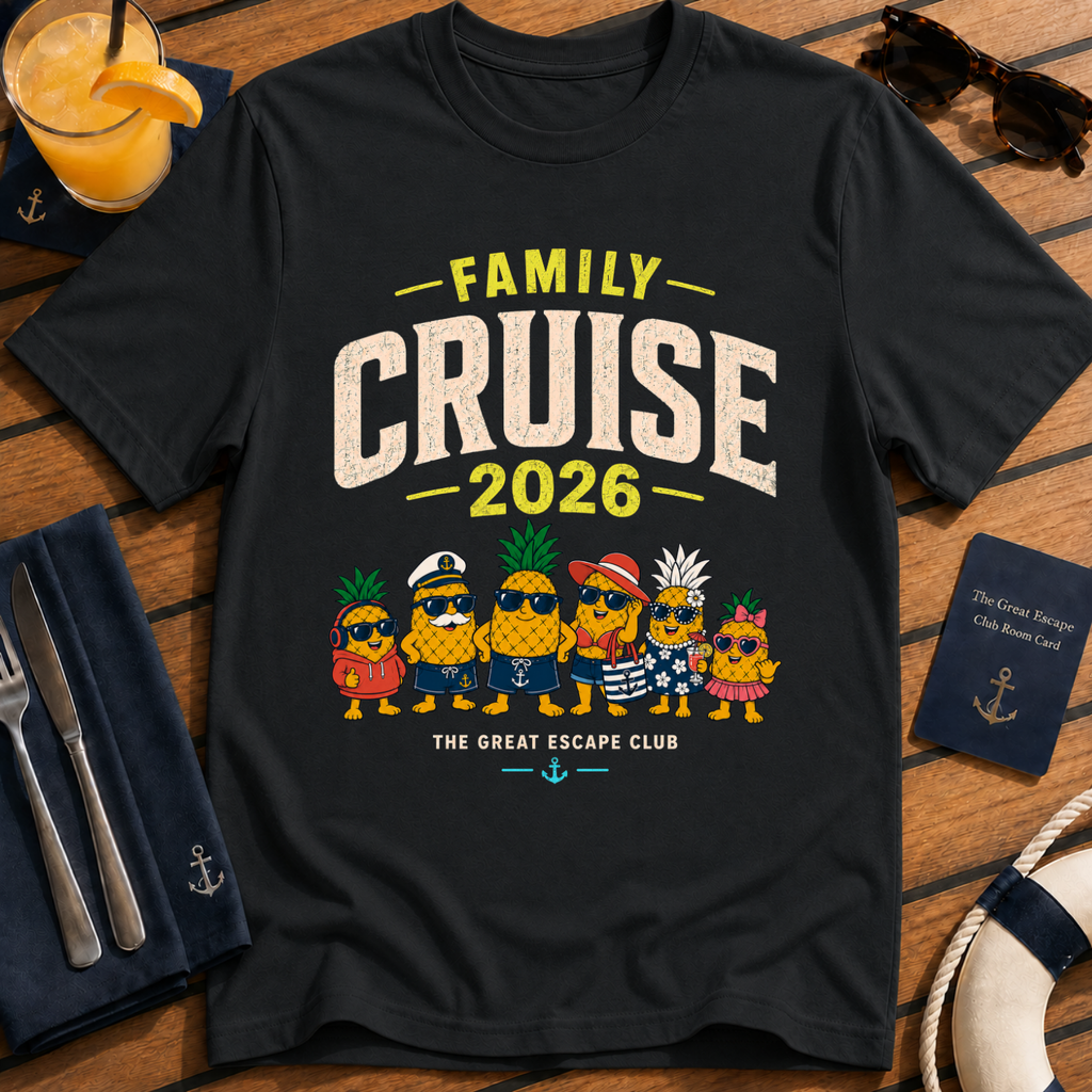 Family Cruise 2026 matching family cruise t-shirt design on Black shirt