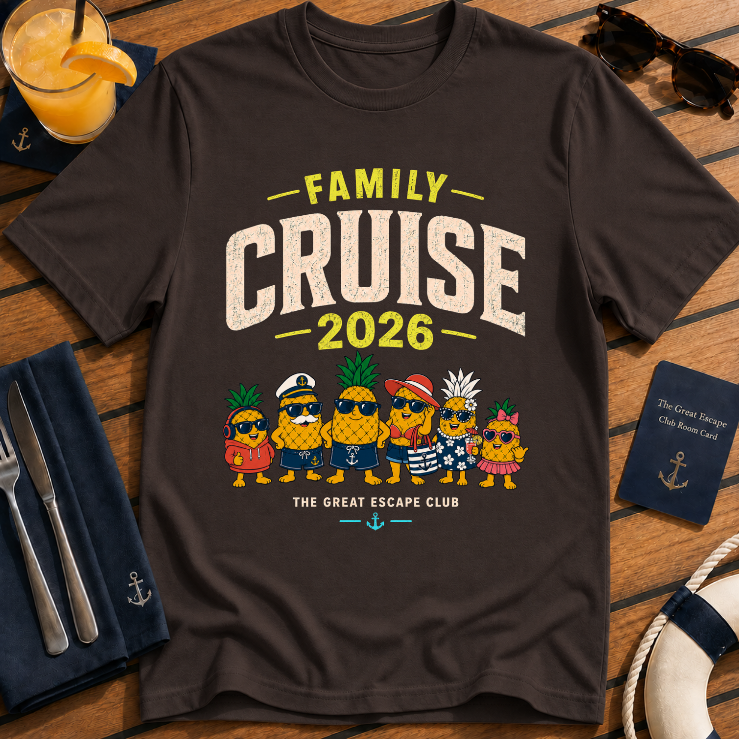 Family Cruise 2026 matching family cruise t-shirt design on Dark Chocolate shirt