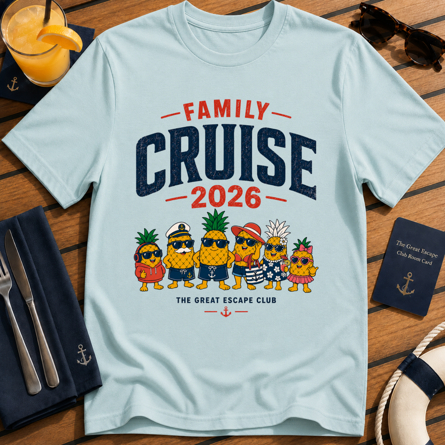 Family Cruise 2026 matching family cruise t-shirt design on Light Blue shirt