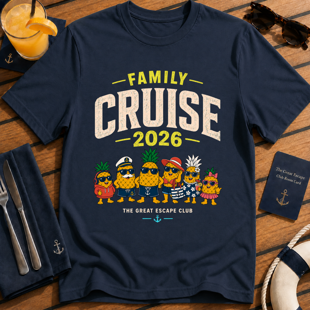 Family Cruise 2026 matching family cruise t-shirt design on Navy shirt