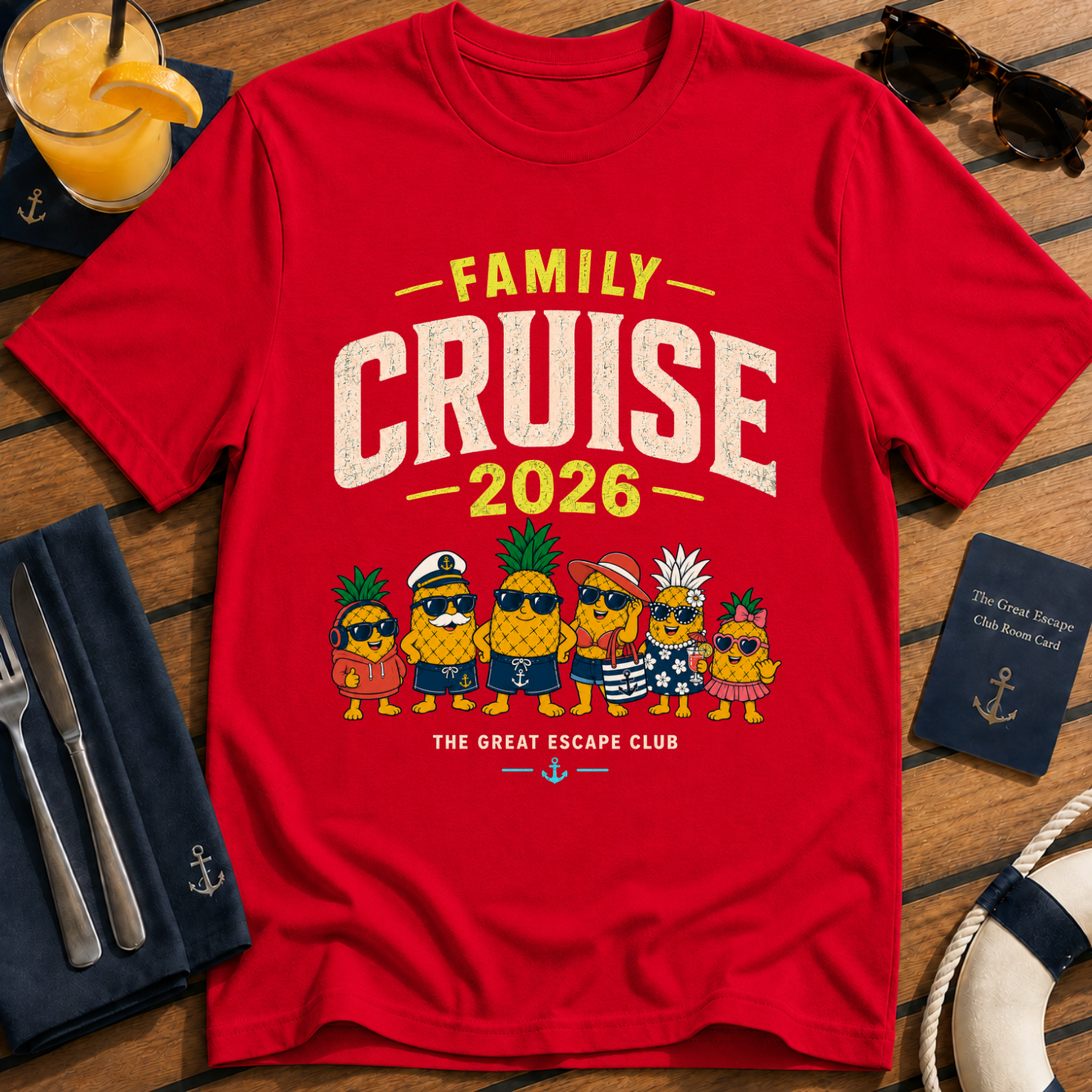 Family Cruise 2026 matching family cruise t-shirt design on Red shirt