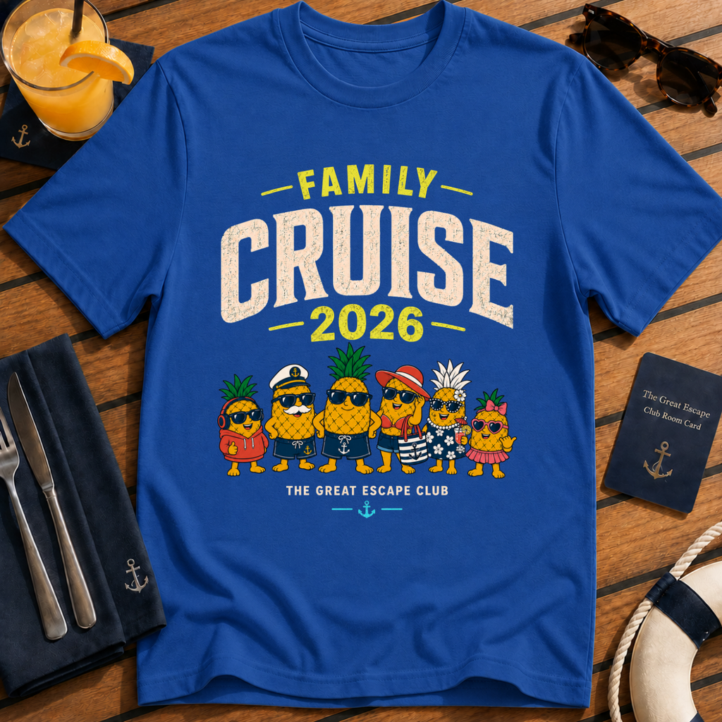 Family Cruise 2026 matching family cruise t-shirt design on Royal Blue shirt