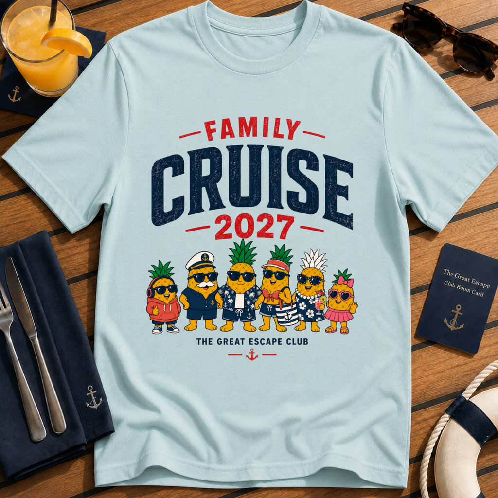 Family Cruise 2027 matching family cruise t-shirt design on Light Blue shirt