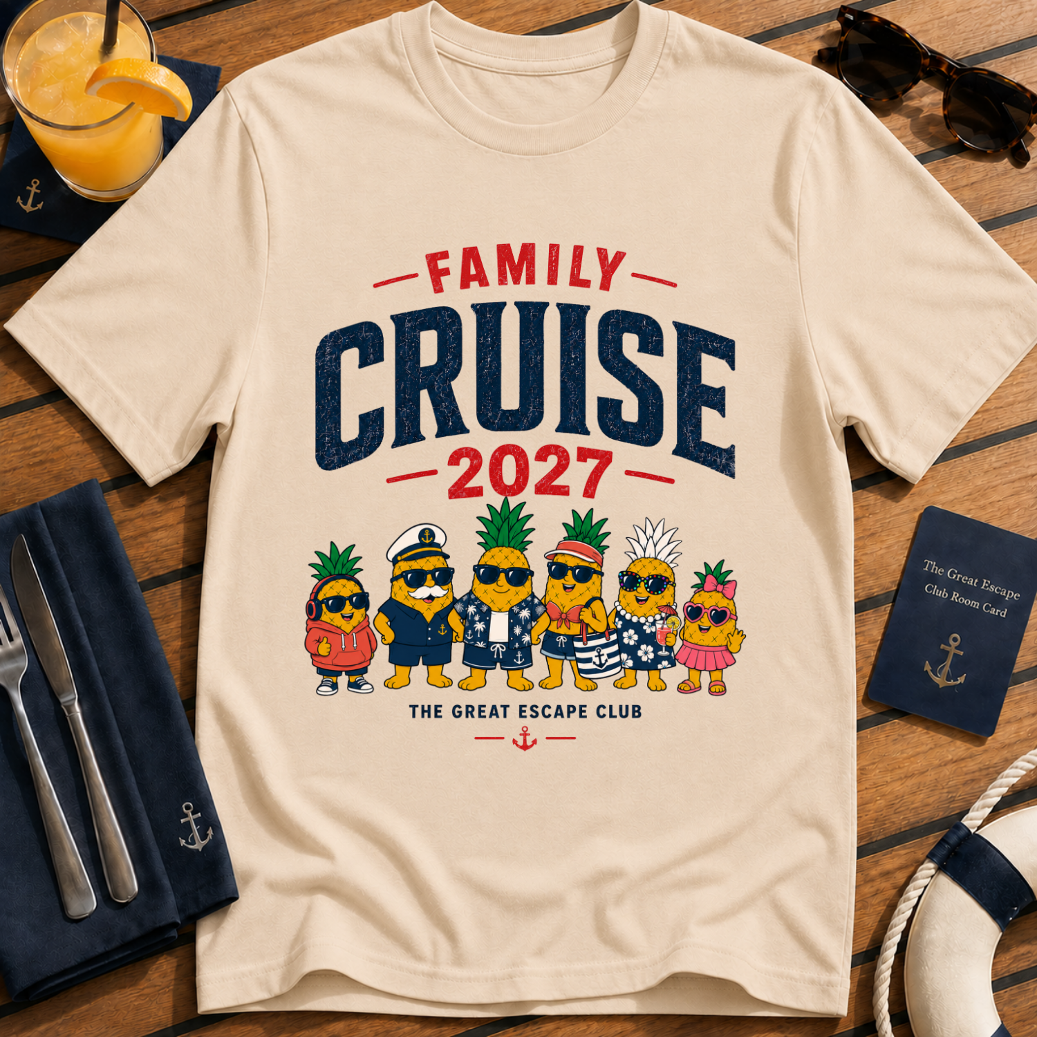 Family Cruise 2027 matching family cruise t-shirt design on Natural shirt
