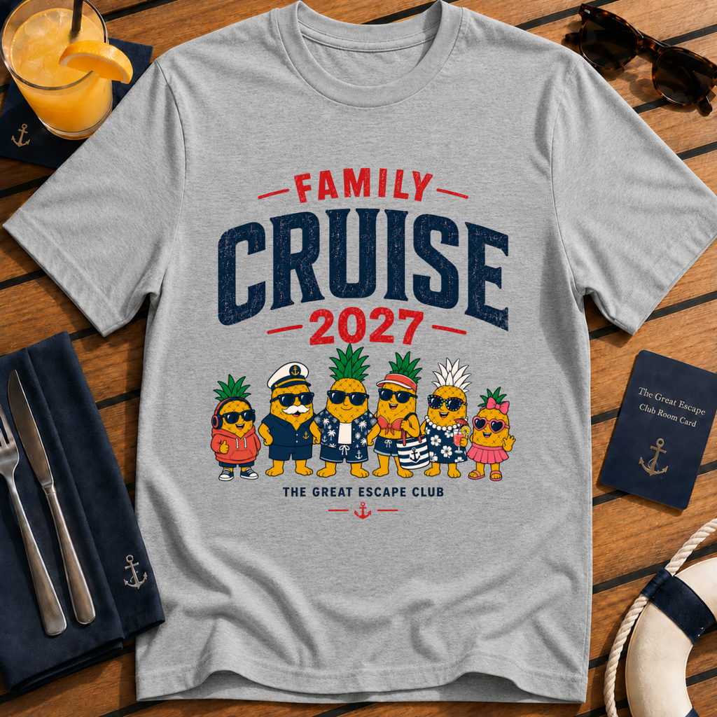 Family Cruise 2027 matching family cruise t-shirt design on Sport Grey shirt
