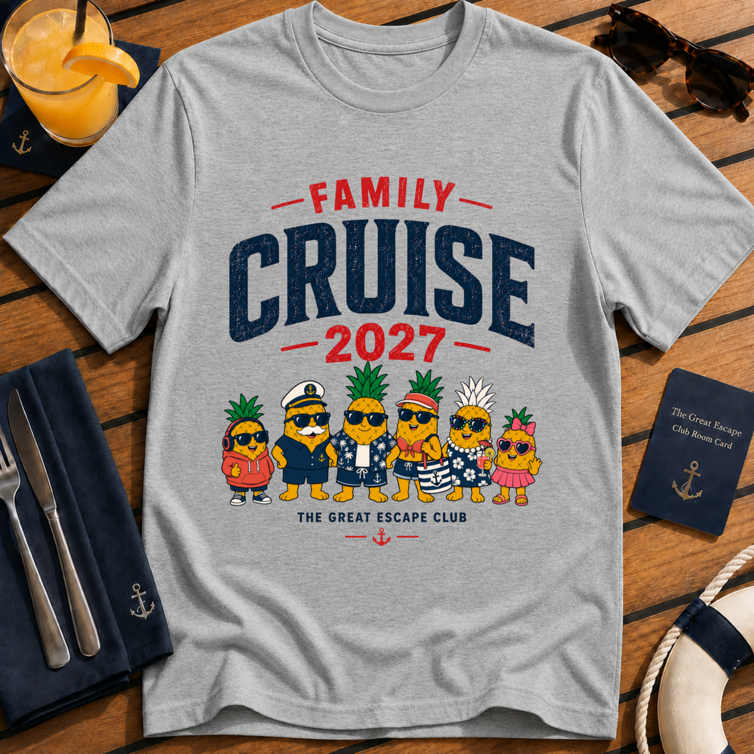 Family Cruise 2027 matching family cruise t-shirt design on Sport Grey shirt