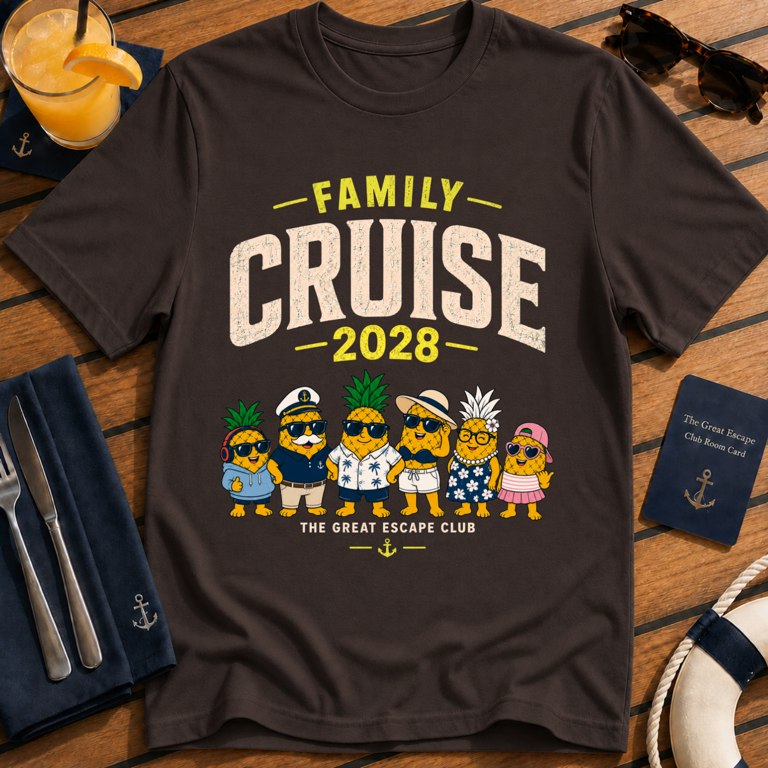 Family Cruise 2028 matching family cruise t-shirt design on Dark Chocolate shirt