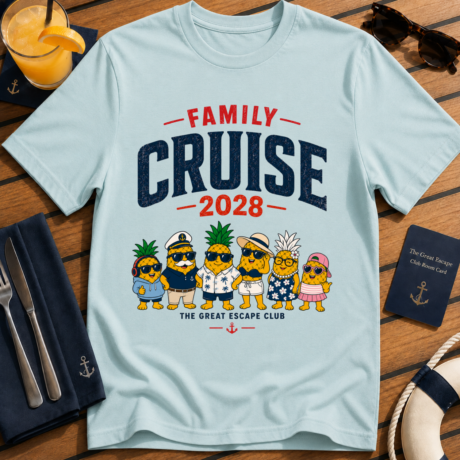 Family Cruise 2028 matching family cruise t-shirt design on Light Blue shirt