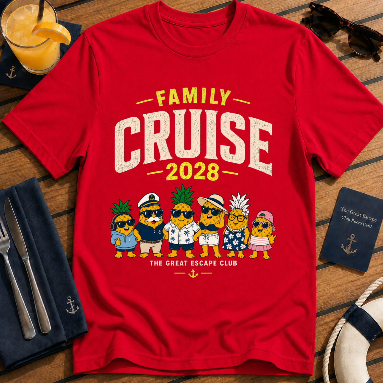 Family Cruise 2028 matching family cruise t-shirt design on Red shirt
