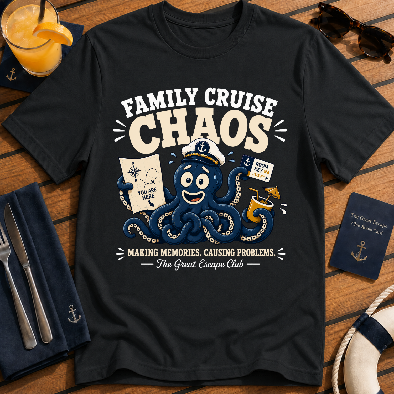 Family Cruise Chaos matching family cruise t-shirt design on Black shirt