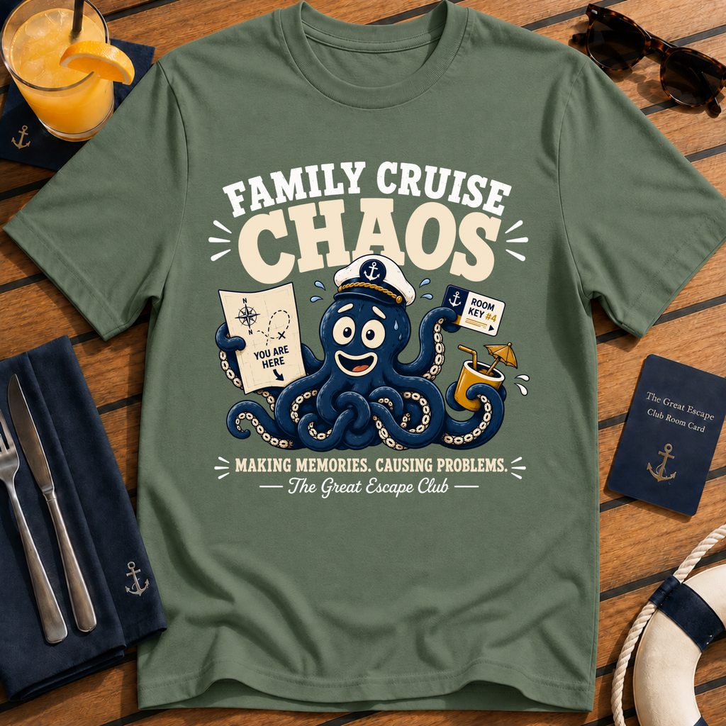 Family Cruise Chaos matching family cruise t-shirt design on Military Green shirt