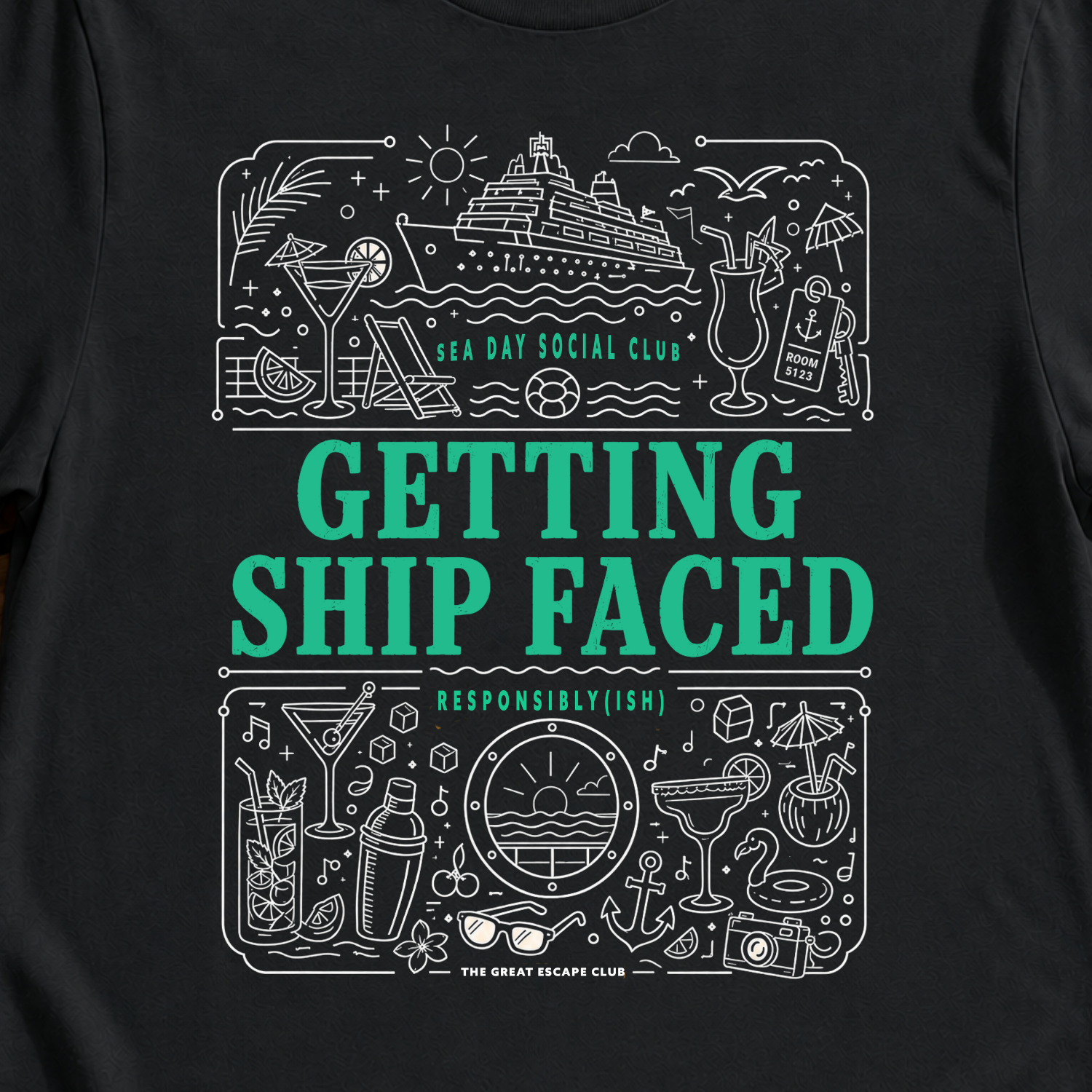Getting Ship Faced funny cruise drinking t-shirt design on Black shirt