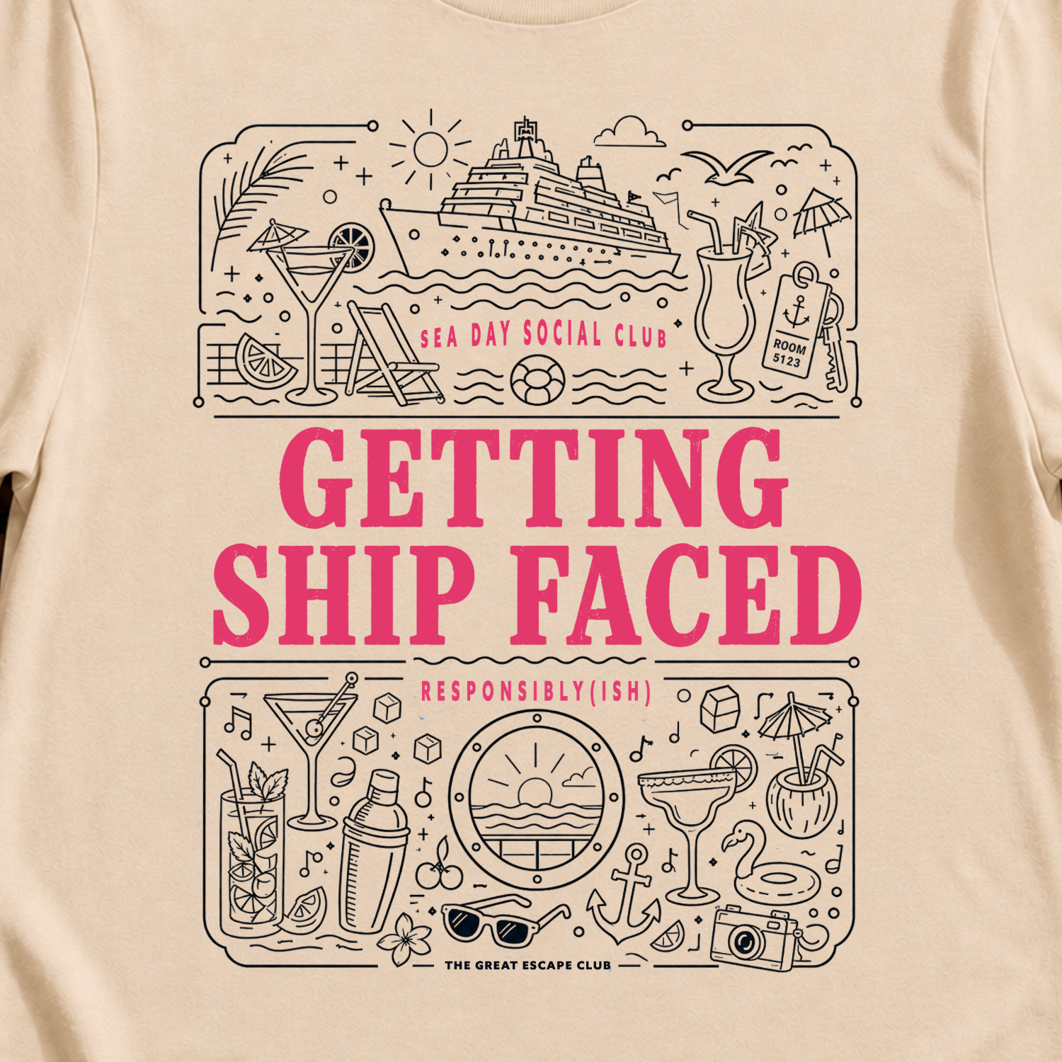 Getting Ship Faced funny cruise drinking t-shirt design on Natural shirt