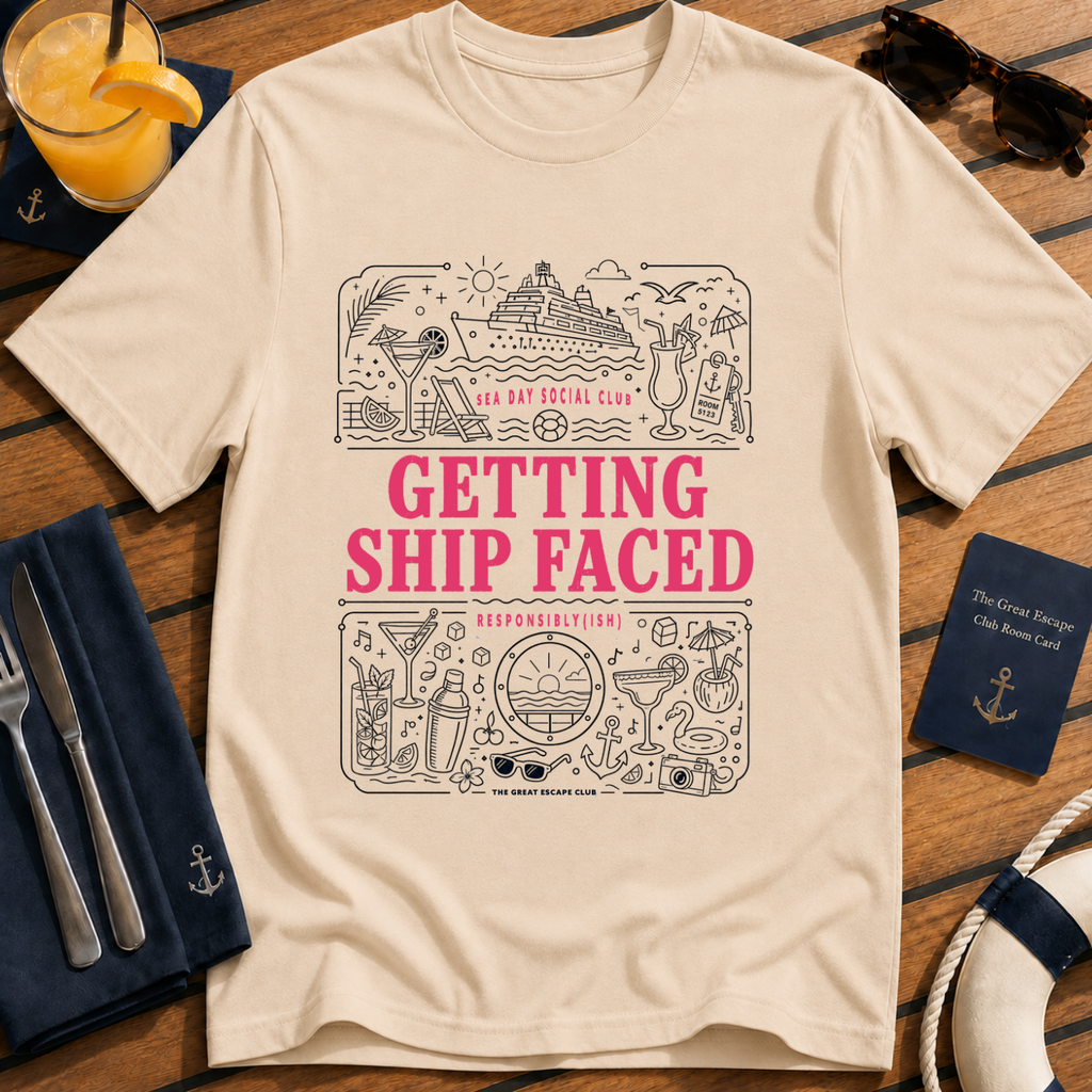 Getting Ship Faced funny cruise drinking t-shirt design on Natural shirt