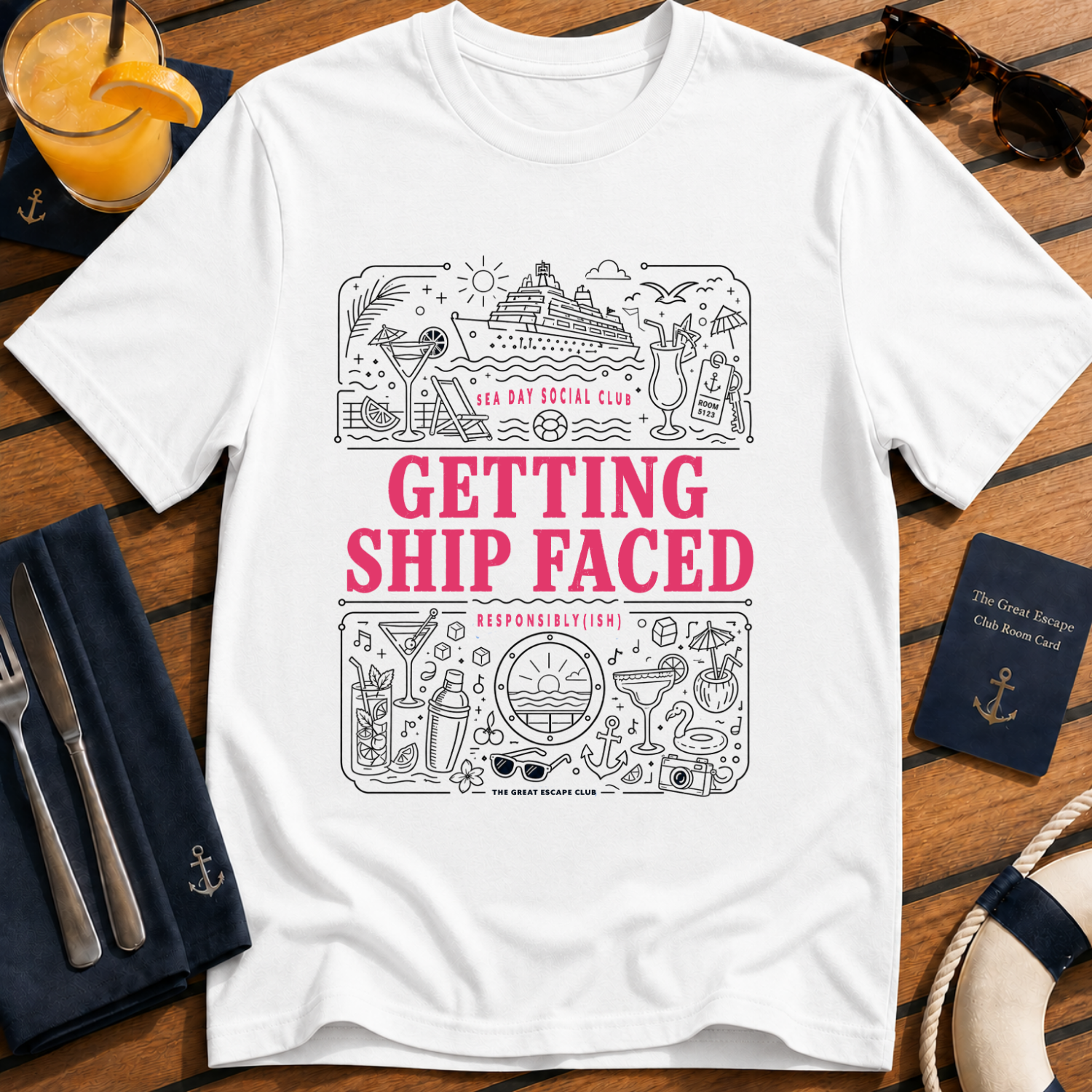Getting Ship Faced funny cruise drinking t-shirt design on White shirt
