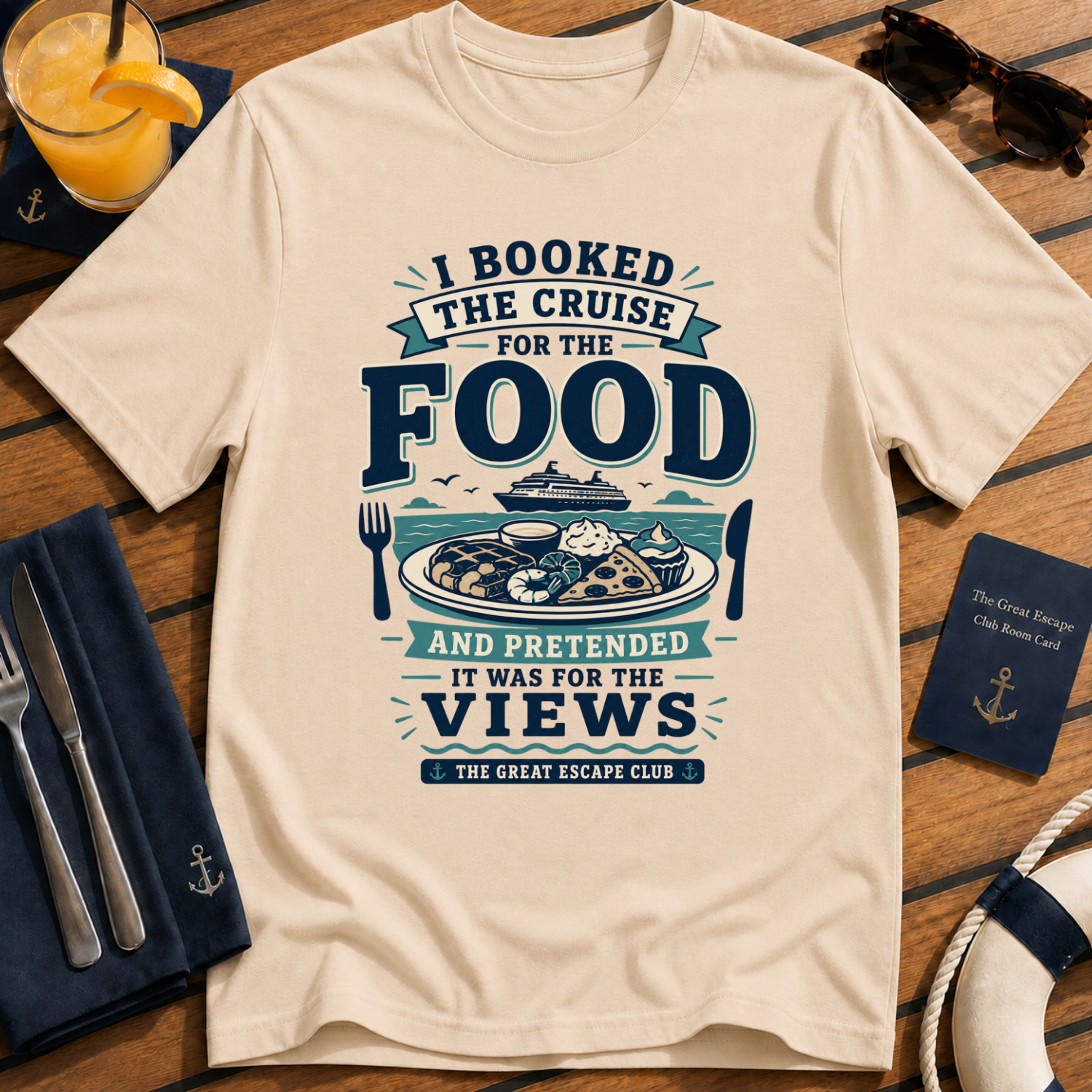 I Booked the Cruise for the Food funny cruise buffet t-shirt design on Natural shirt