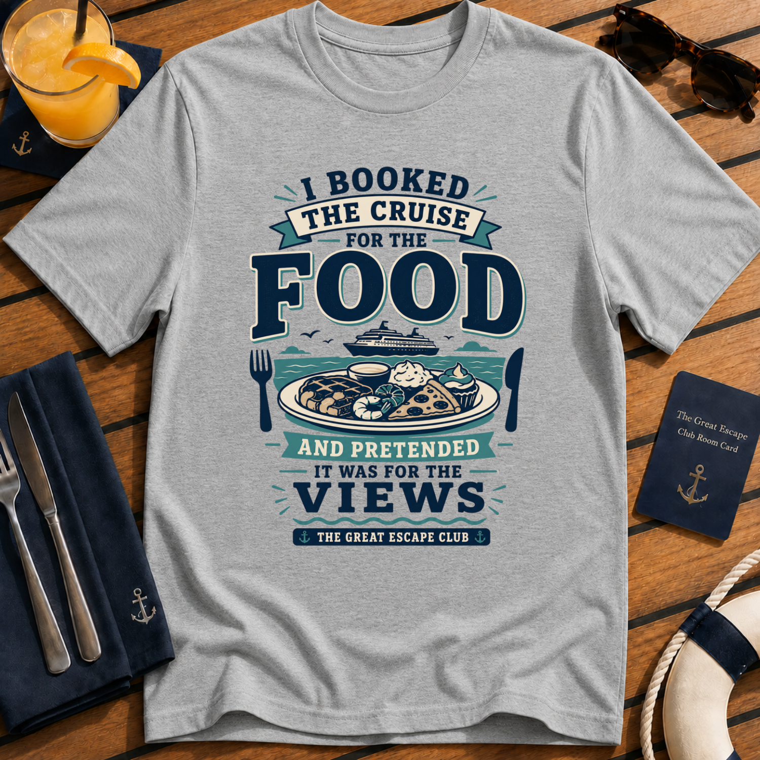 I Booked the Cruise for the Food funny cruise buffet t-shirt design on Sport Grey shirt