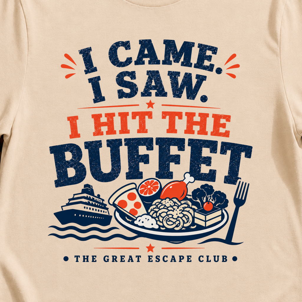 I Came I Saw I Hit the Buffet funny cruise buffet t-shirt design on Natural shirt