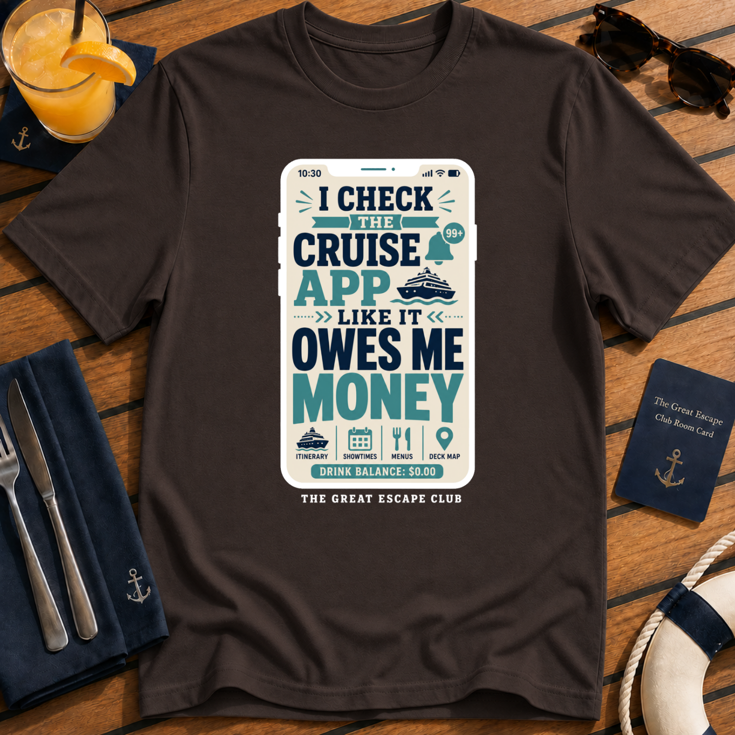 I Check the Cruise App funny cruise t-shirt design on Military Green shirt