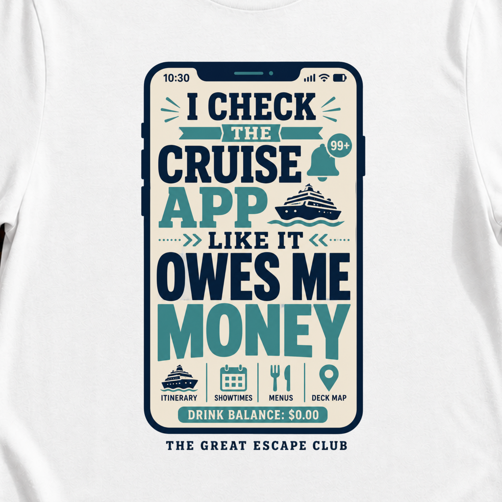 I Check the Cruise App funny cruise t-shirt design on White shirt