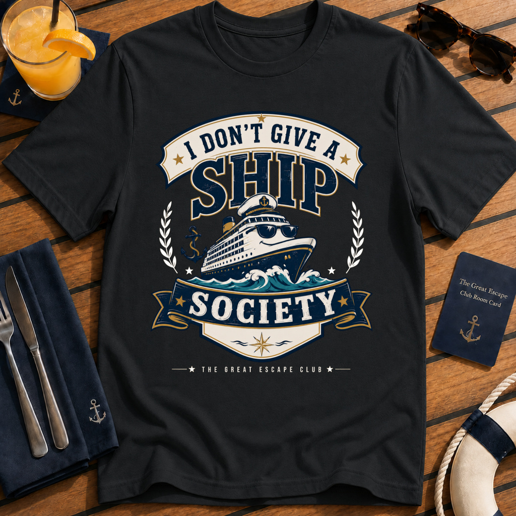 I Don’t Give a Ship Society funny cruise t-shirt design on Black shirt