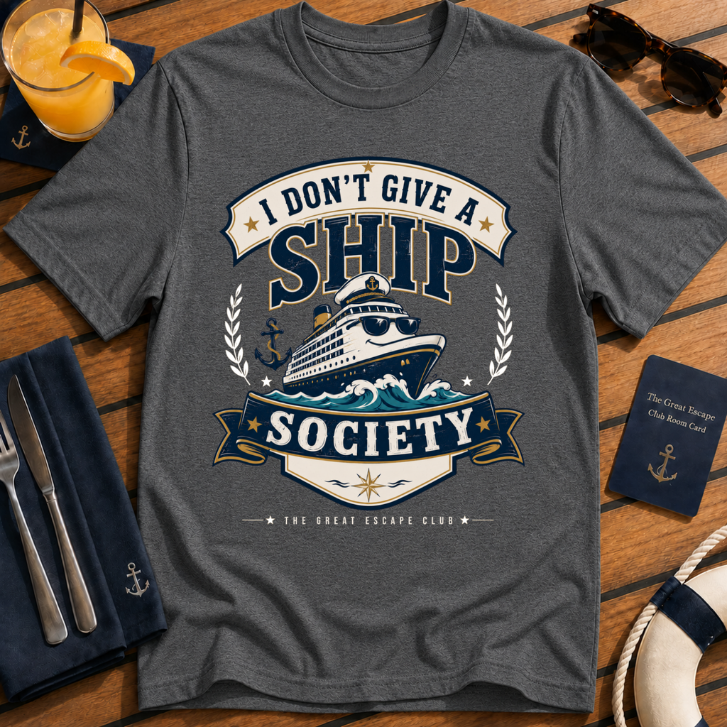 I Don’t Give a Ship Society funny cruise t-shirt design on Dark Heather shirt