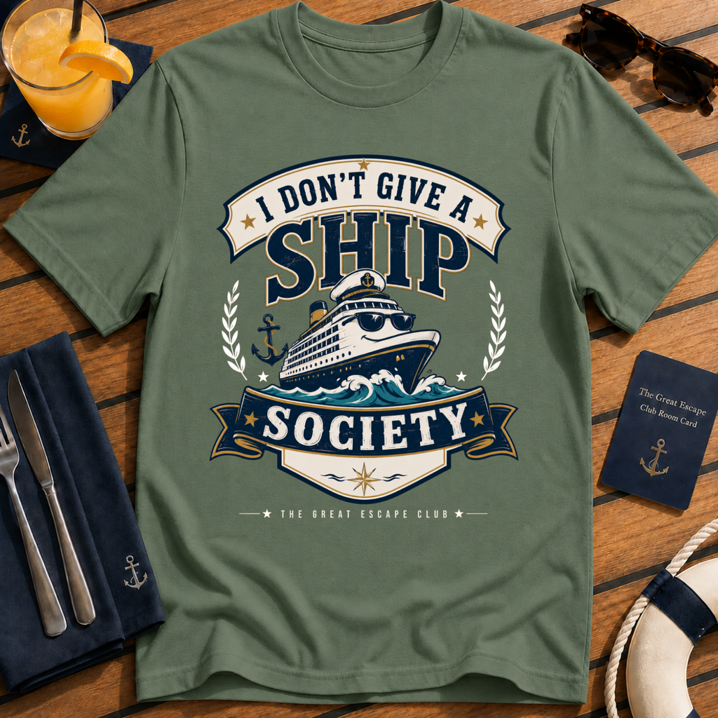 I Don’t Give a Ship Society funny cruise t-shirt design on Military Green shirt