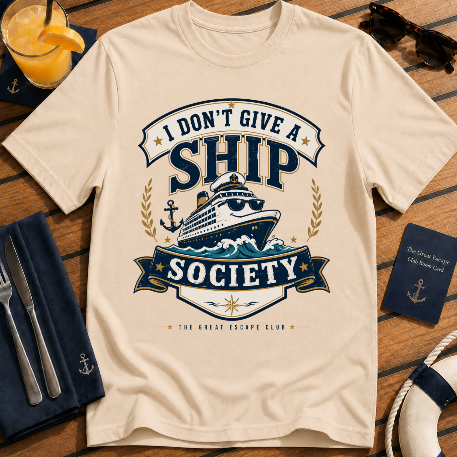 I Don’t Give a Ship Society funny cruise t-shirt design on Natural shirt