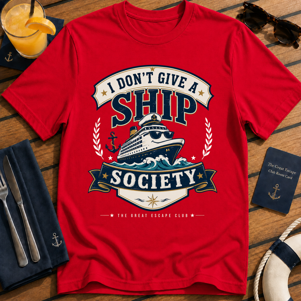 I Don’t Give a Ship Society funny cruise t-shirt design on Red shirt

