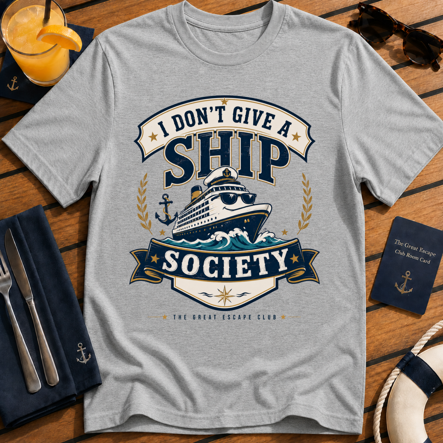 I Don’t Give a Ship Society funny cruise t-shirt design on Sport Grey shirt