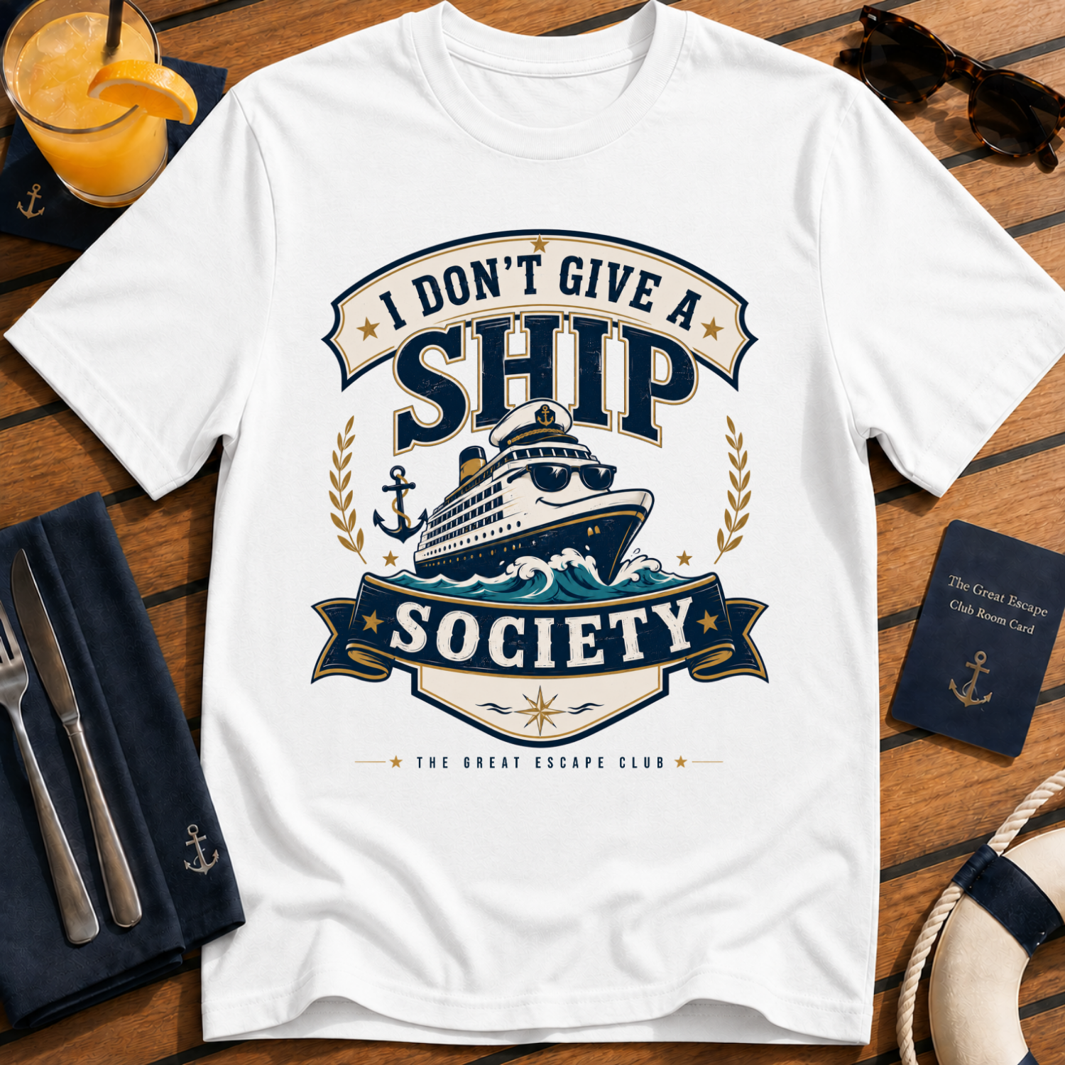 I Don’t Give a Ship Society funny cruise t-shirt design on White shirt