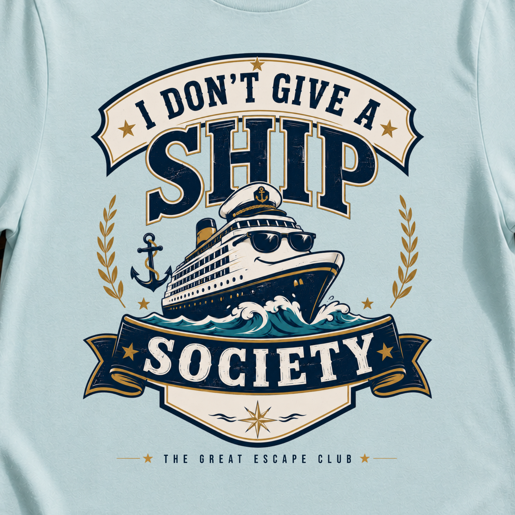 I Don’t Give a Ship Society funny cruise t-shirt design on Light Blue shirt