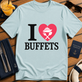 I Love Buffets funny cruise buffet t-shirt design on Light Blue shirt
