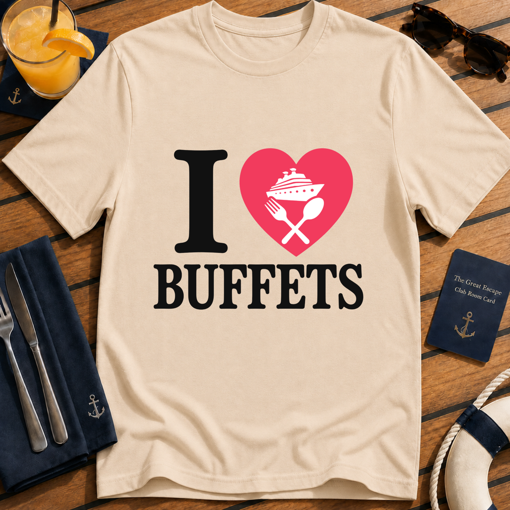 I Love Buffets funny cruise buffet t-shirt design on Natural shirt