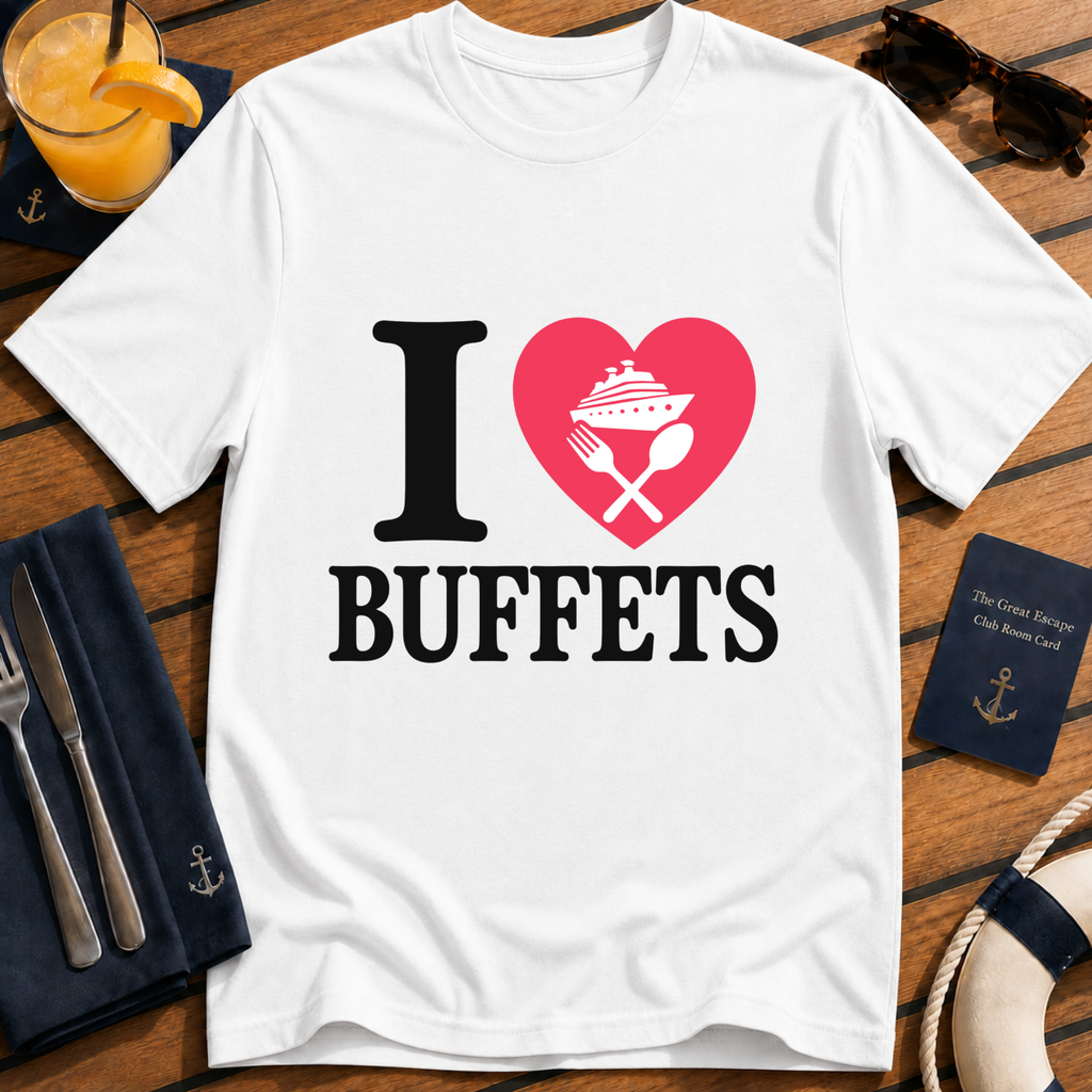 I Love Buffets funny cruise buffet t-shirt design on White shirt