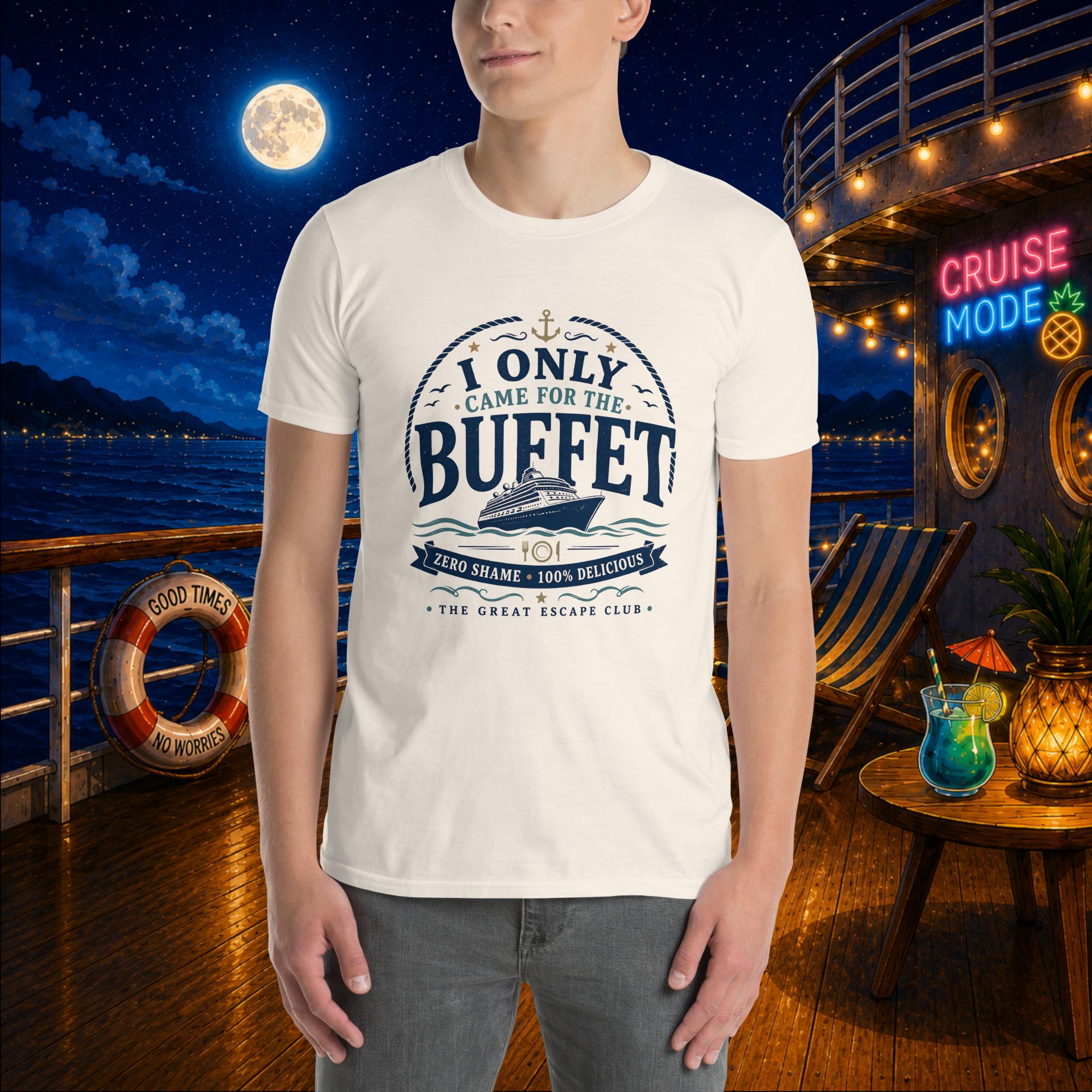 I Only Came for the Buffet unisex T-shirt with vintage cruise ship, nautical rope, anchor and buffet badge design