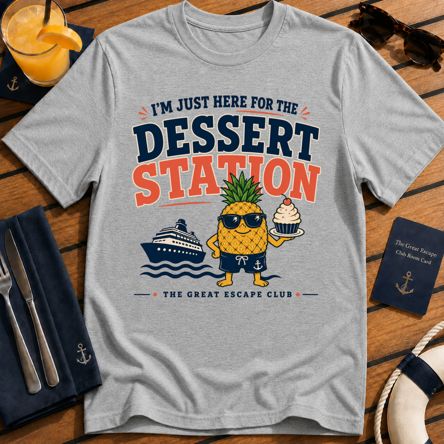 I’m Just Here for the Dessert Station funny cruise dessert t-shirt design on Sport Grey shirt