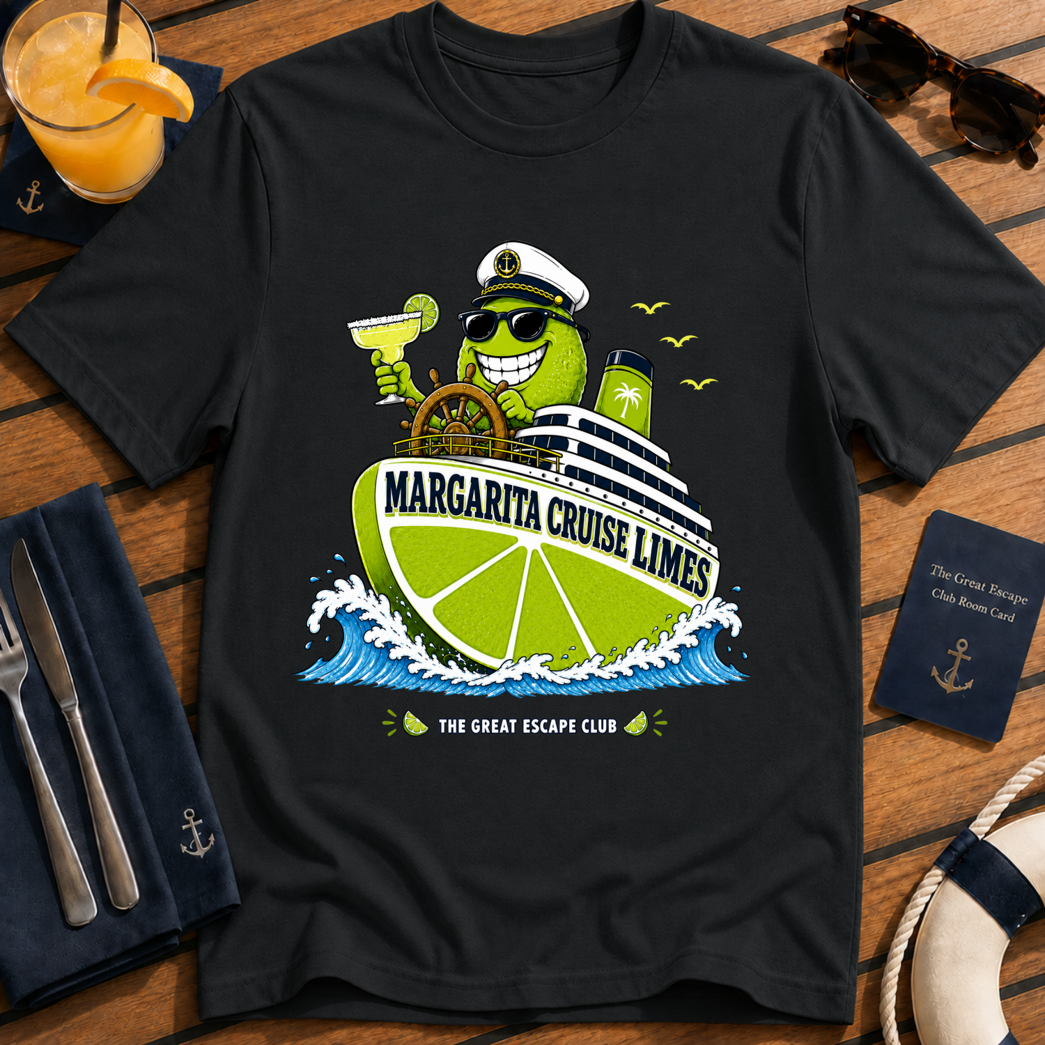 Margarita Cruise Limes funny cruise cocktail t-shirt design on Black shirt