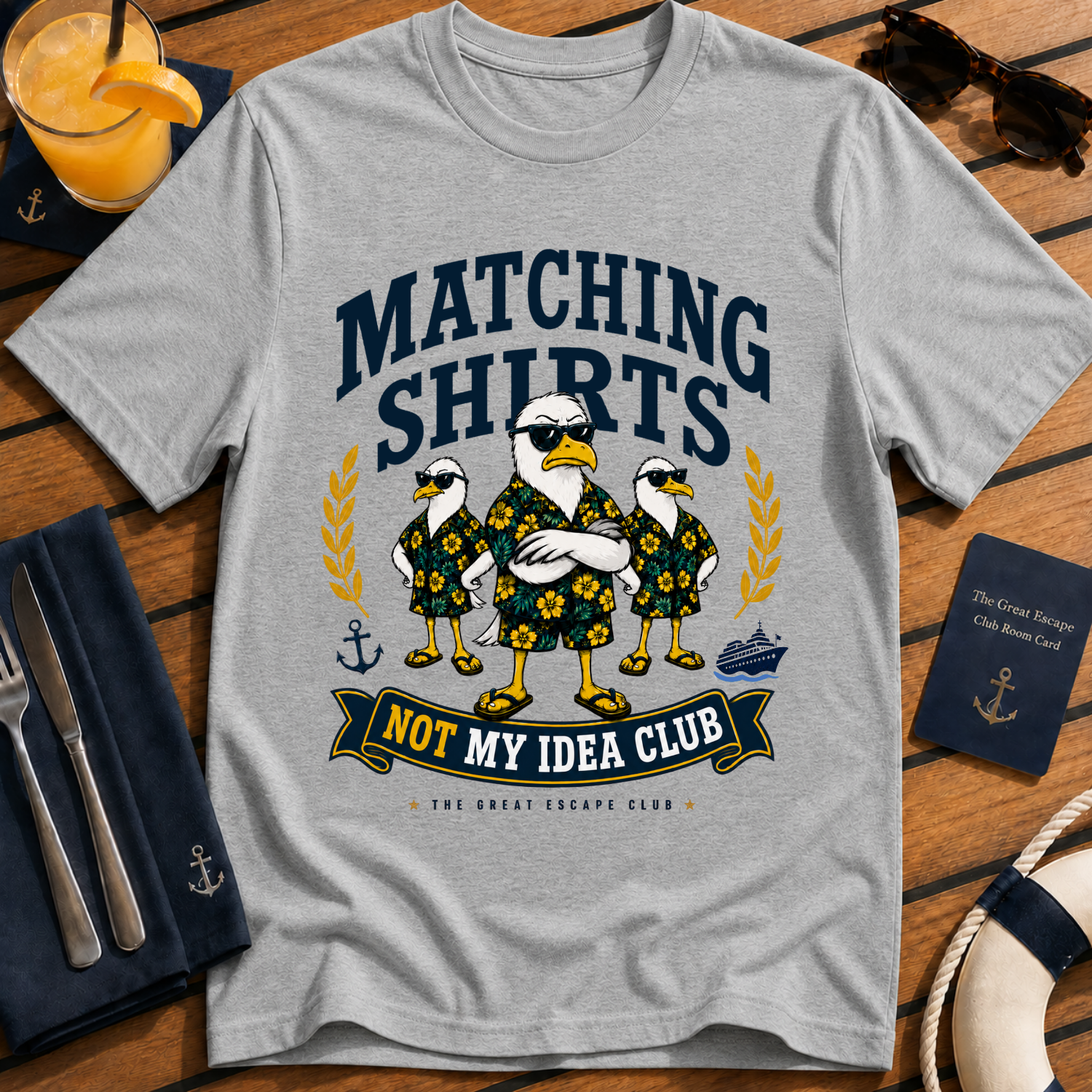 Matching Shirts Was Not My Idea Club funny cruise t-shirt design on Sport Grey shirt | The Great Escape Club.
