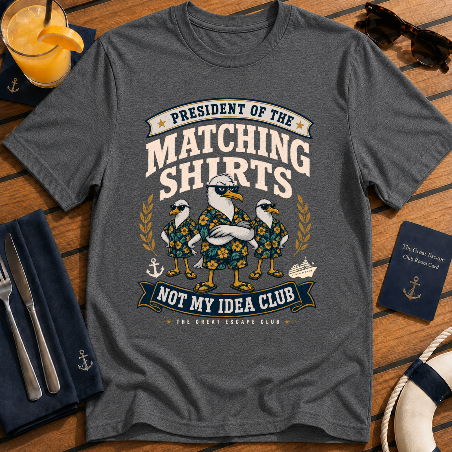 Matching Shirts Were Not My Idea Club matching cruise shirt design on Dark Heather shirt