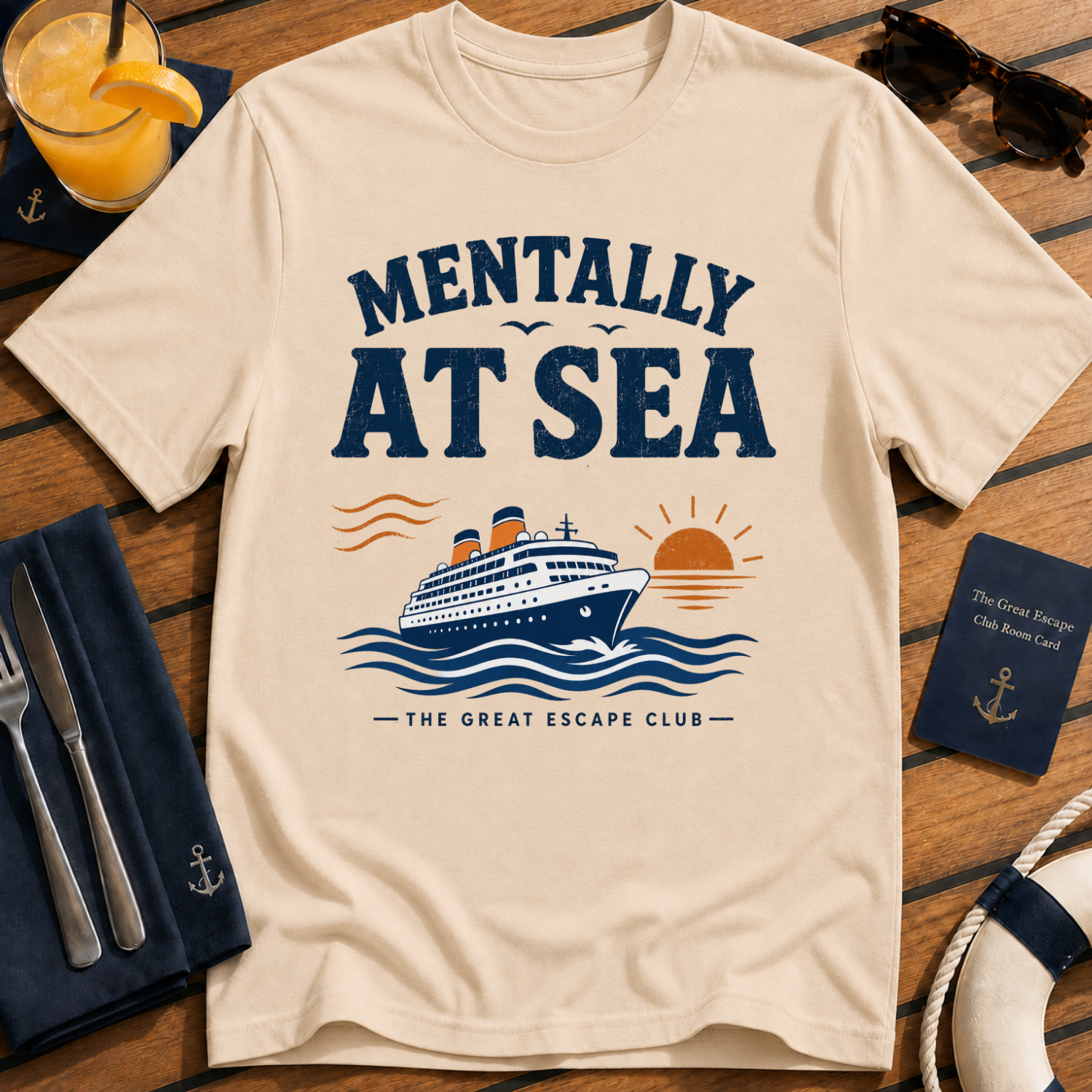 Funny natural tan cruise t-shirt for ocean lovers, sea days and repeat cruisers. Perfect for cruise vacations, matching groups, travel fans and holiday mode.