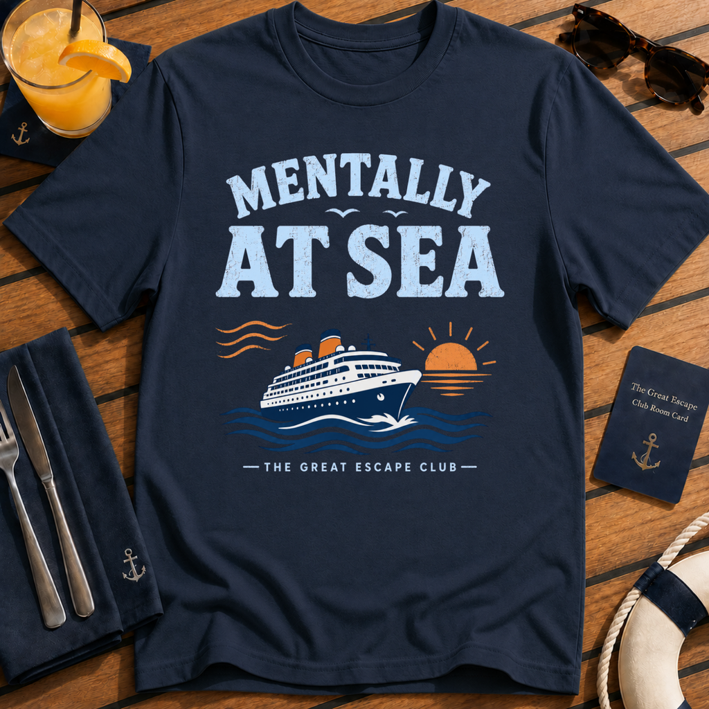 Funny navy cruise t-shirt for ocean lovers, sea days and repeat cruisers. Perfect for cruise vacations, matching groups, travel fans and holiday mode.