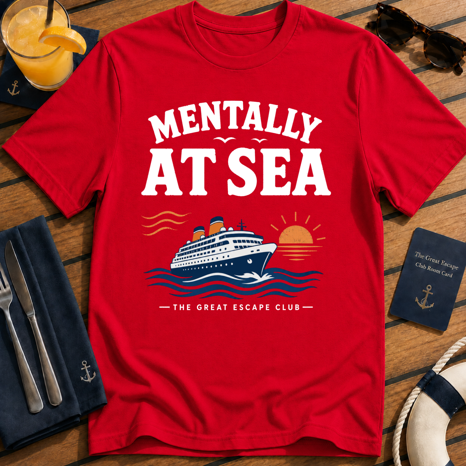 Funny red cruise t-shirt for ocean lovers, sea days and repeat cruisers. Perfect for cruise vacations, matching groups, travel fans and holiday mode.